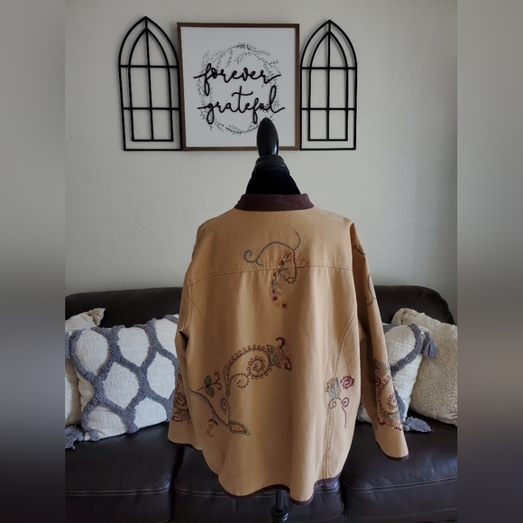 Denim & Co Brown Embroidered Paisley Print Jacket Women's Size 2X Boho Chic - Picture 4 of 9